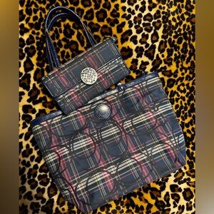 Coach Tartan Plaid Poppy Glam Signature Should Tote Bag Purple Logo & Wallet